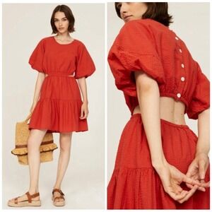 Madewell‎ Size-XXL Seersucker Puff-Sleeve Cutout Mini Dress Fresh Chili $128
